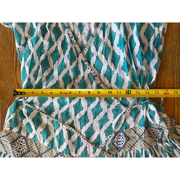 Roberta Roller Rabbit Green White Pattern Wrap Mini Dress  Women’s Size Medium - Picture 9 of 9